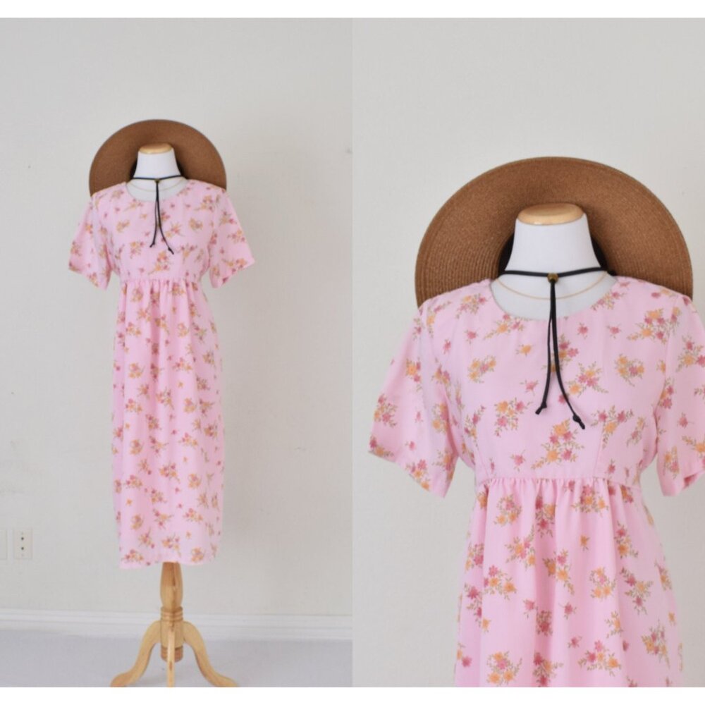 Vintage 70s Handmade Floral Polyester Dress‎